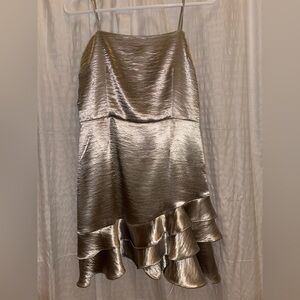 Silver Asymmetrical Ruffled Midi Dress
